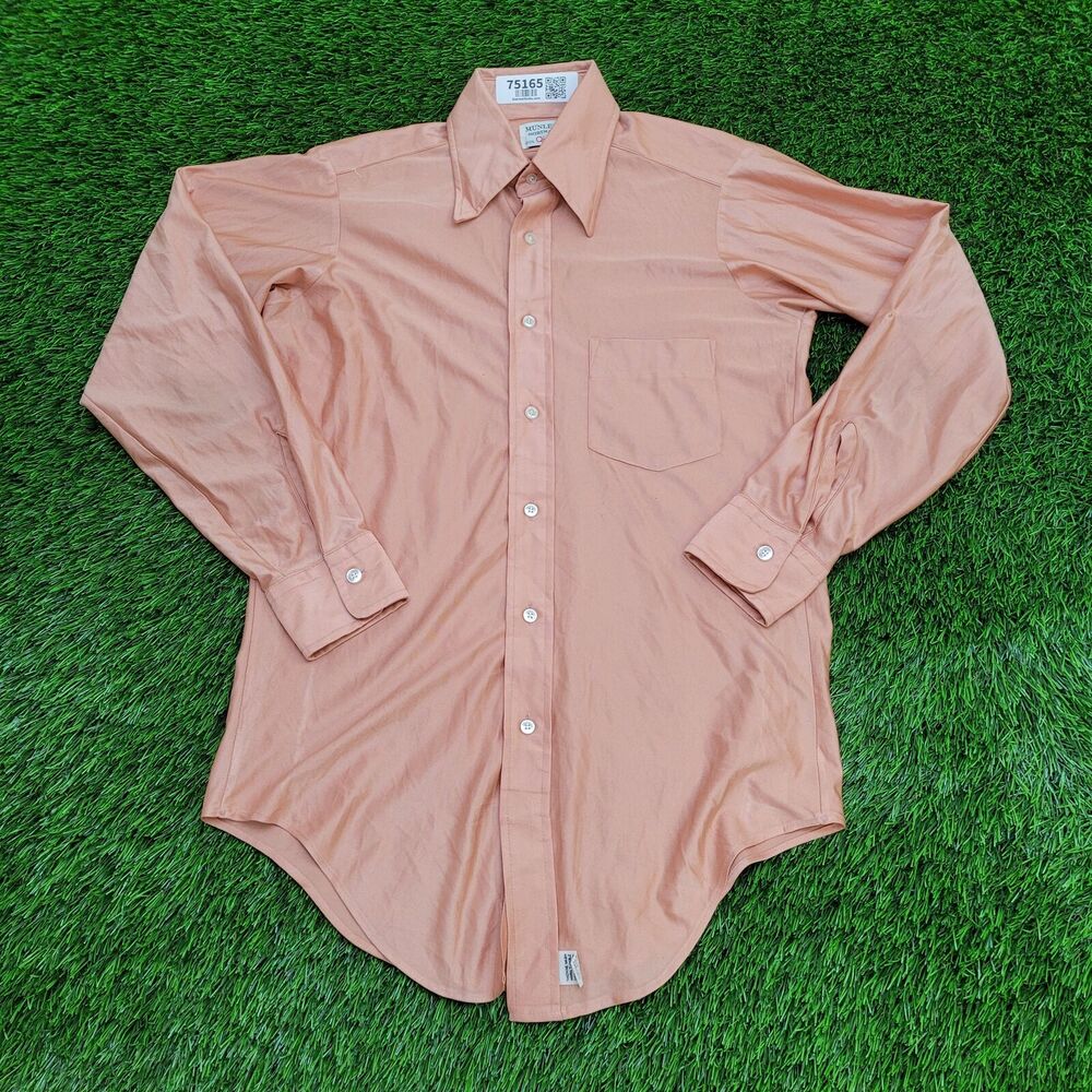 VTG 70s Munleigh Shirtmakers Qiana Nylon Button Shirt S/M 19x30 USA Salmon Pink